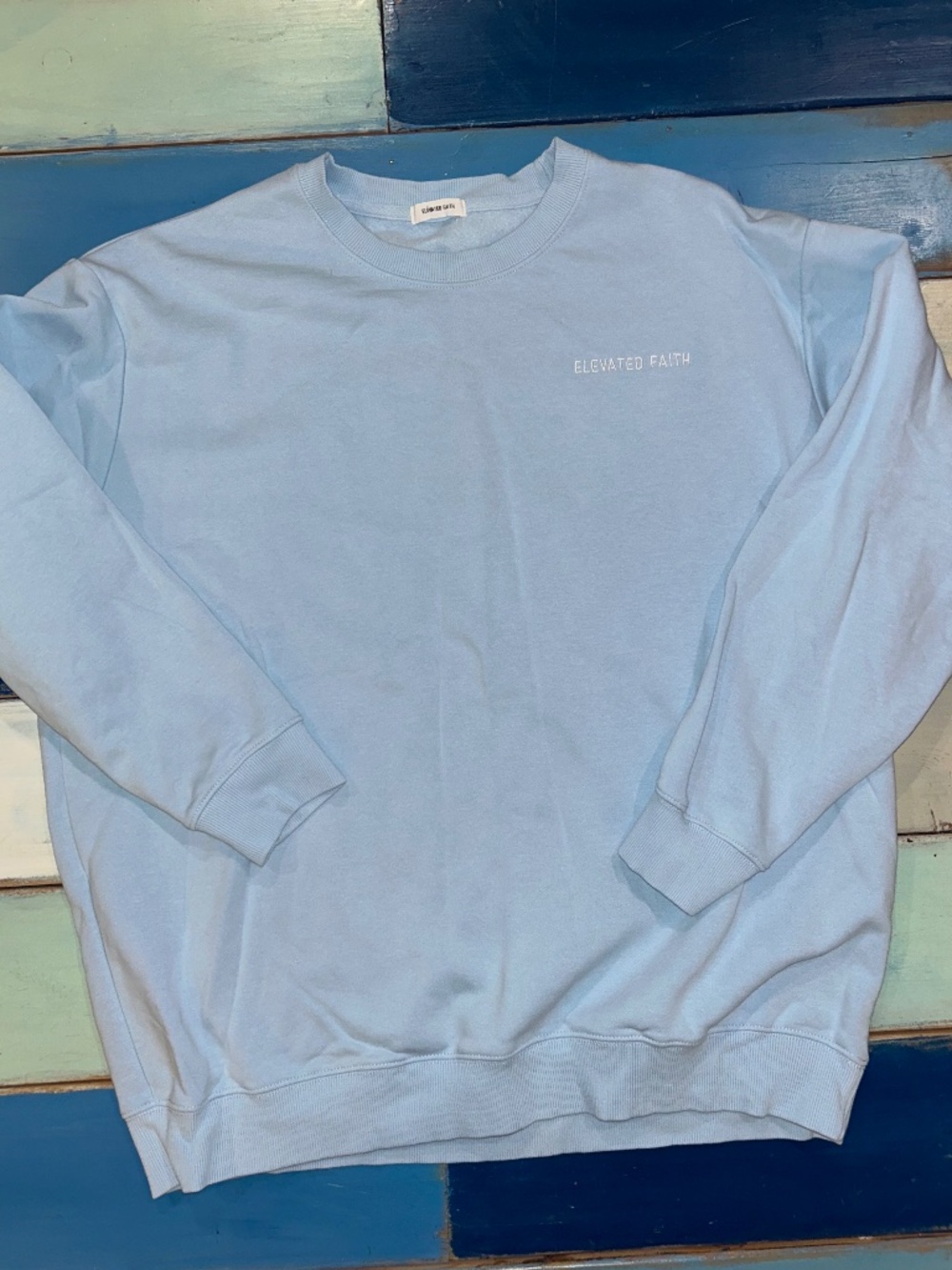 Elevated Faith Light Blue Minimalist Christian Crewneck Sweatshirt XL